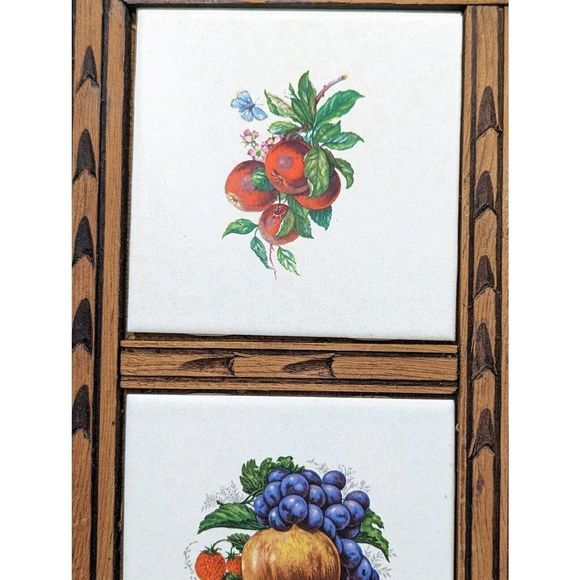 Vintage MCM Hand Carved Wood SERVING TRAY Ceramic Fruit Art Tile Trivet Mexico - Picture 4 of 10